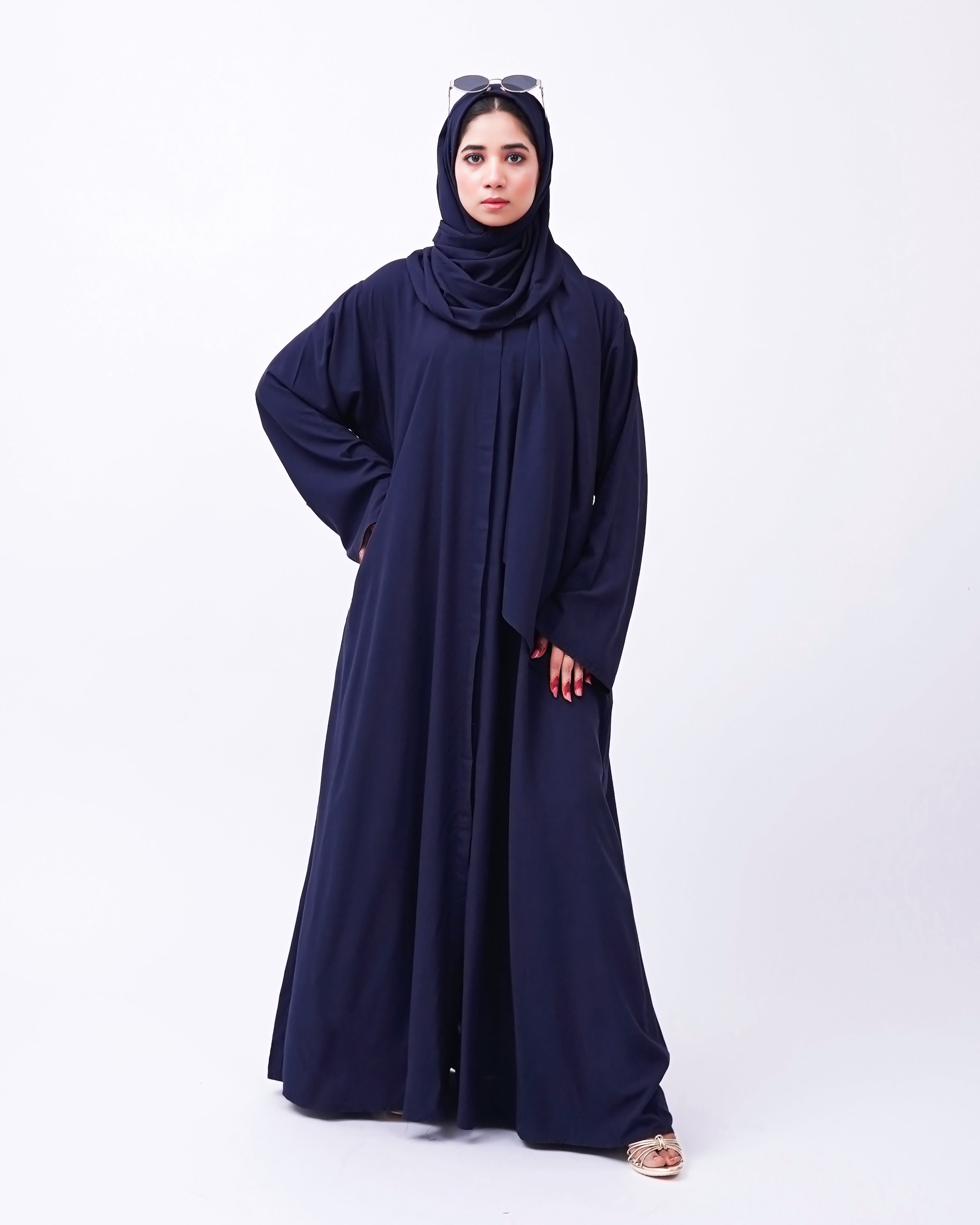 Front open 0121-P Malai Lawn-Navy Blue-