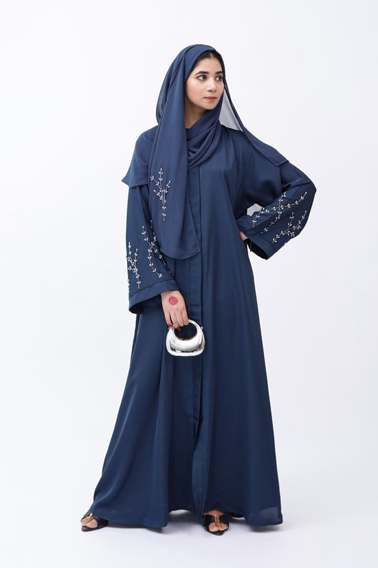 Front Open Hand Work Abaya 0116-J-005 Zinc