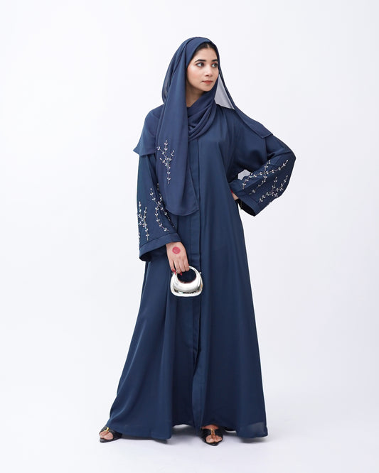 Front Open Hand Work Abaya 0116-J-005 Zinc