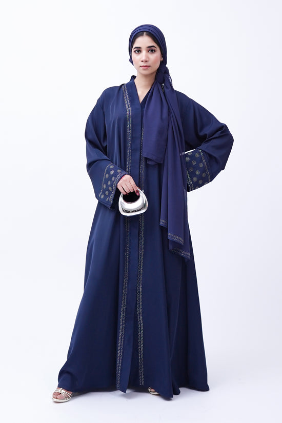 Front open stone abaya 0116-C-457 Blue