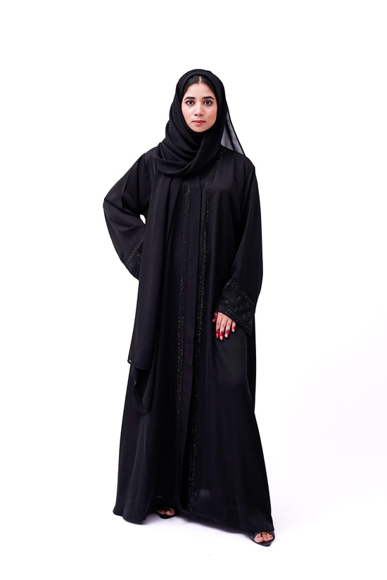 Front open stone abaya 0116-C-457 Black