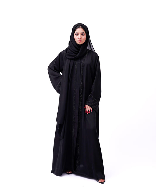 Front open stone abaya 0116-C-457 Black