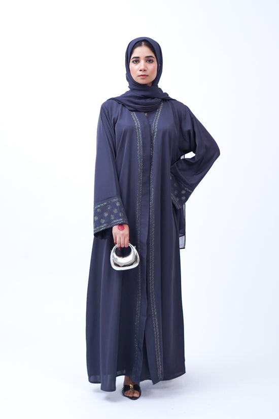 Front open stone abaya 0116-C-457 Grey