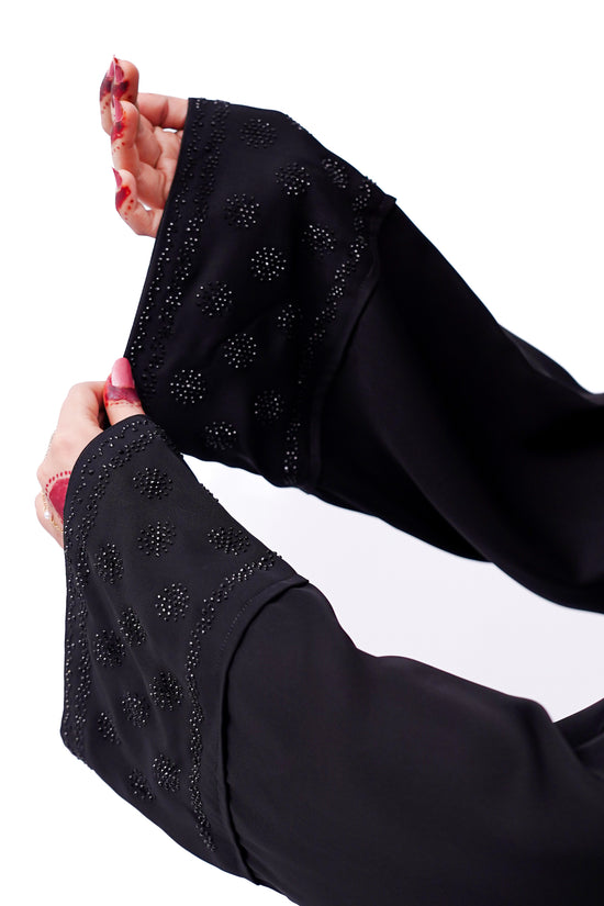 Front open stone abaya 0116-C-457 Black