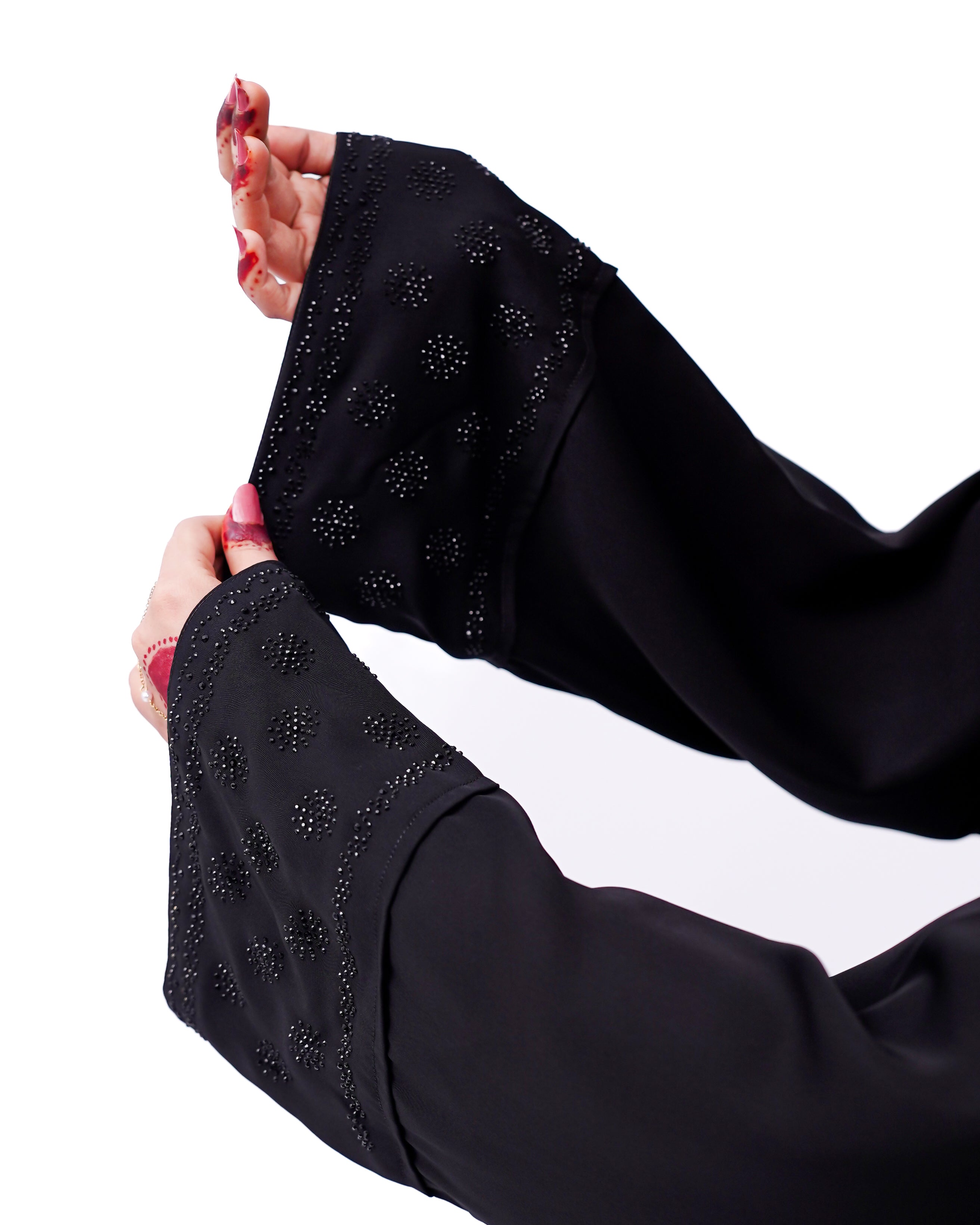 Front open stone abaya 0116-C-457 Black