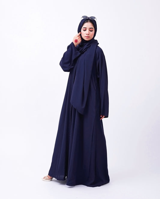 Front open 0121-P Malai Lawn-Navy Blue-