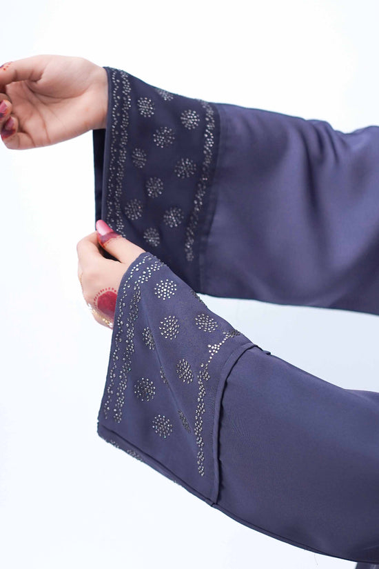 Front open stone abaya 0116-C-457 Grey