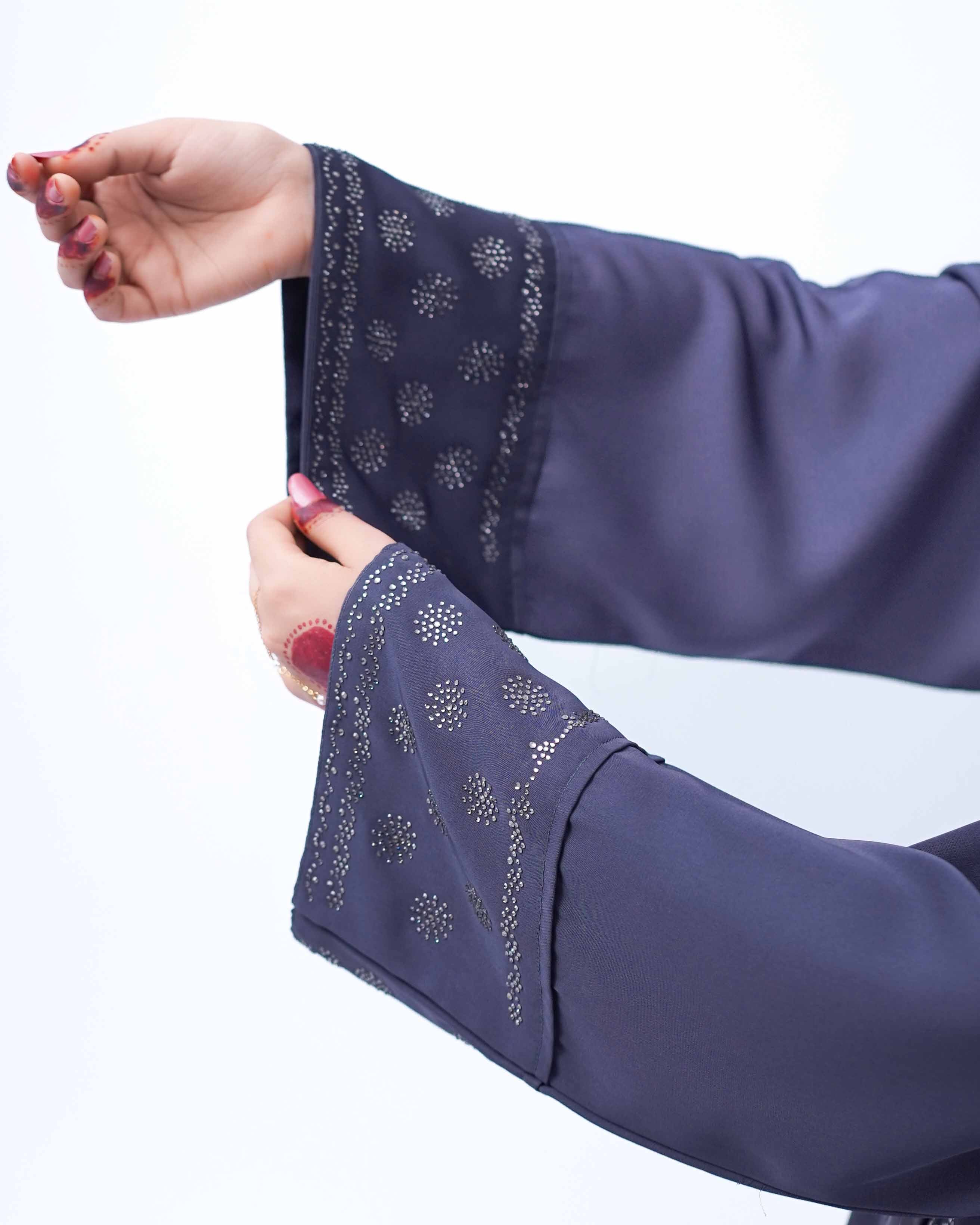 Front open stone abaya 0116-C-457 Grey