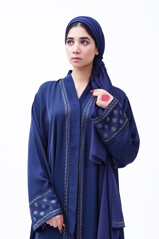 Front open stone abaya 0116-C-457 Blue