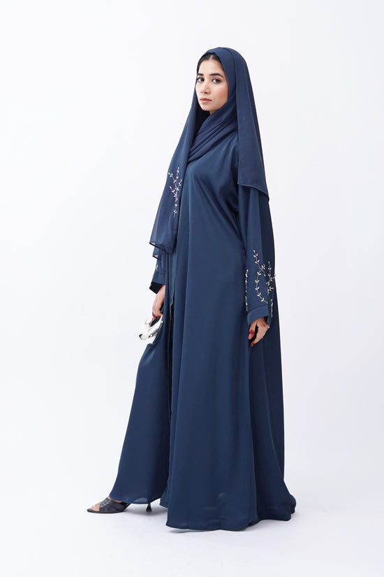 Front Open Hand Work Abaya 0116-J-005 Zinc