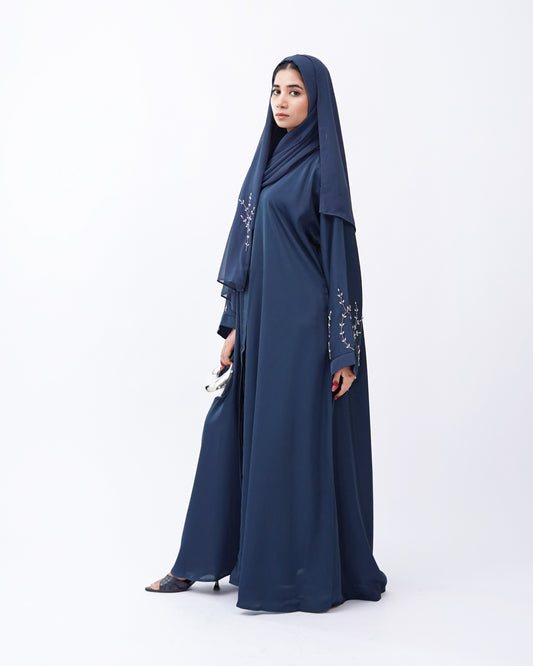 Front Open Hand Work Abaya 0116-J-005 Zinc