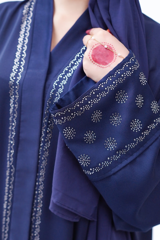 Front open stone abaya 0116-C-457 Blue