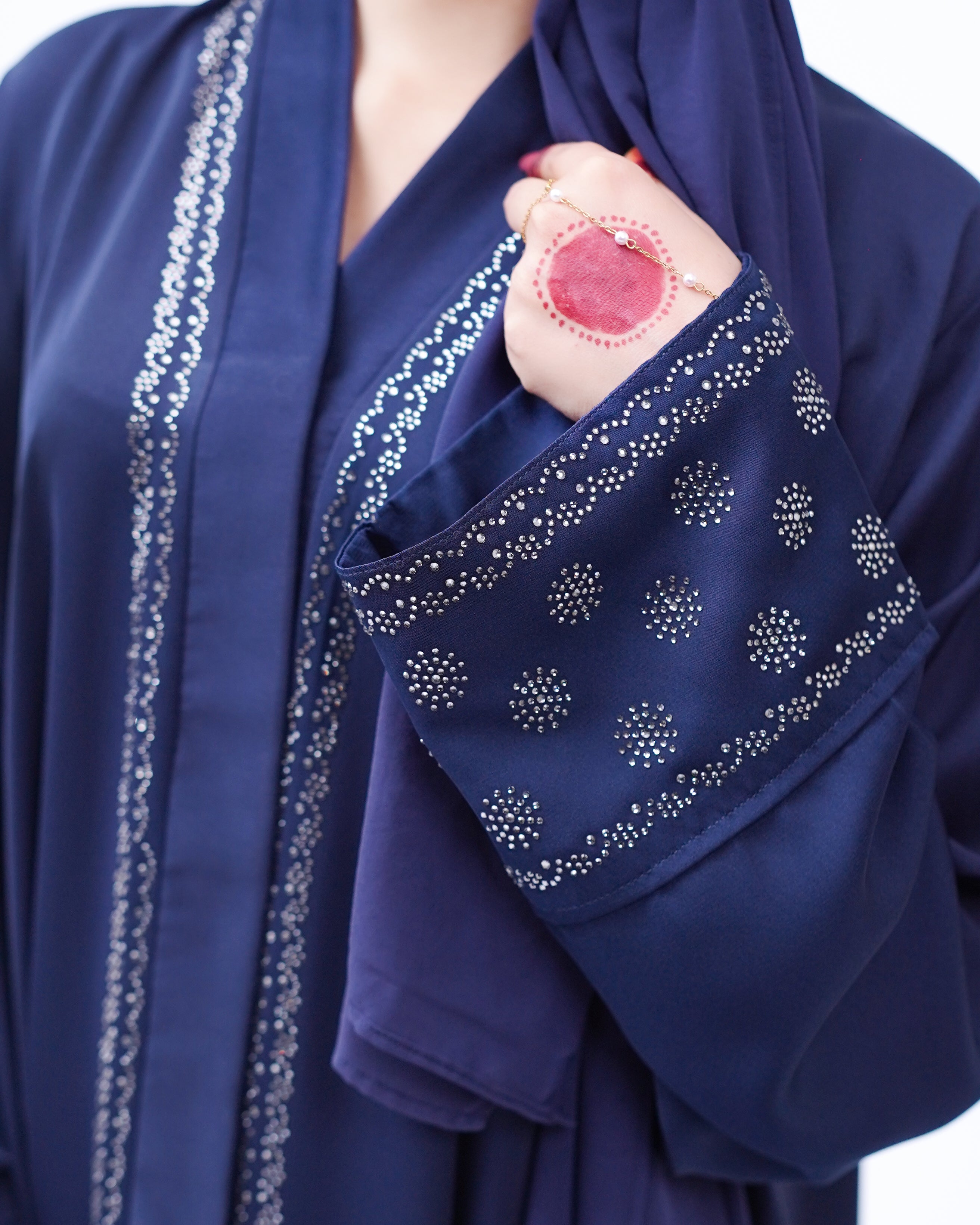 Front open stone abaya 0116-C-457 Blue