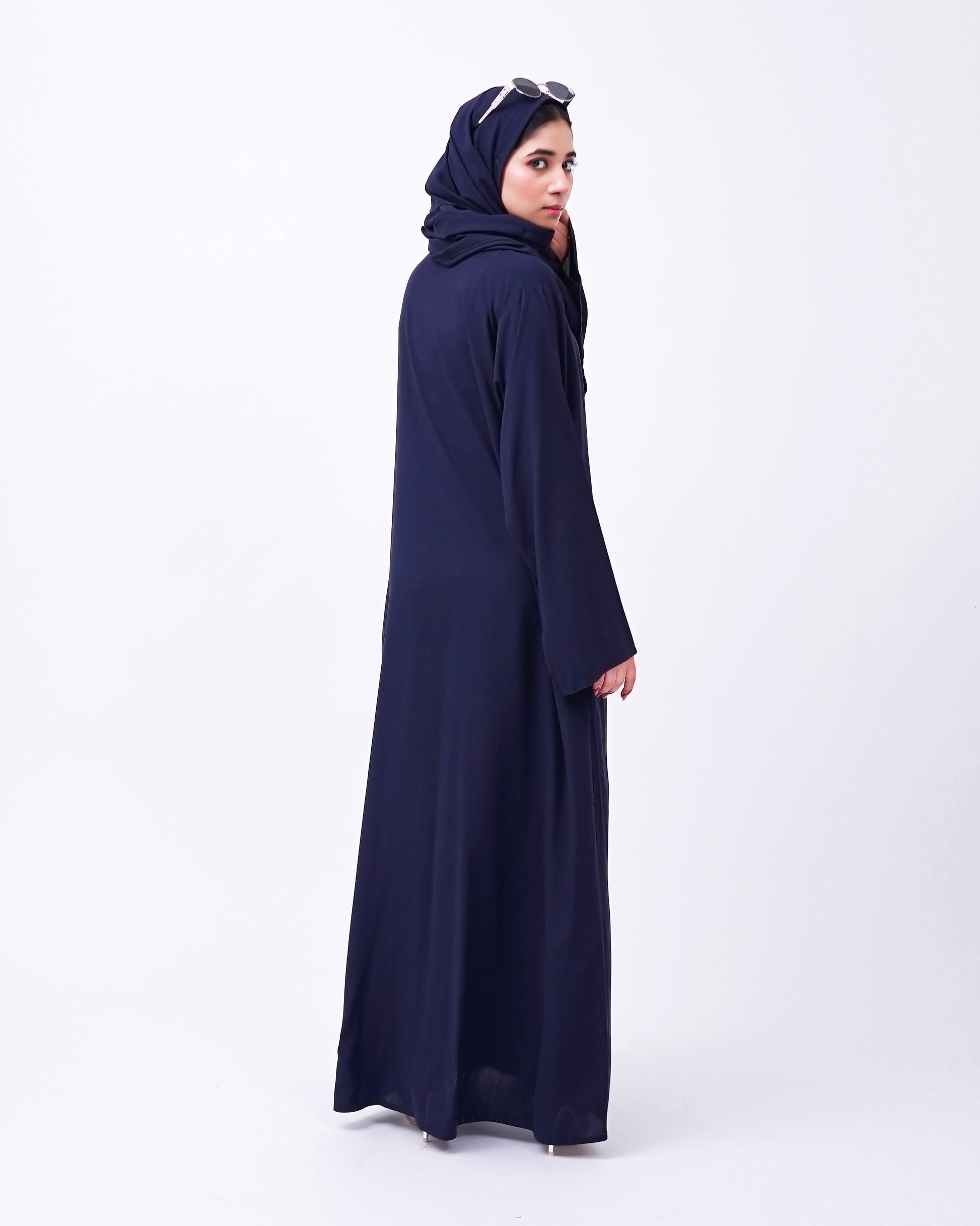 Front open 0121-P Malai Lawn-Navy Blue-