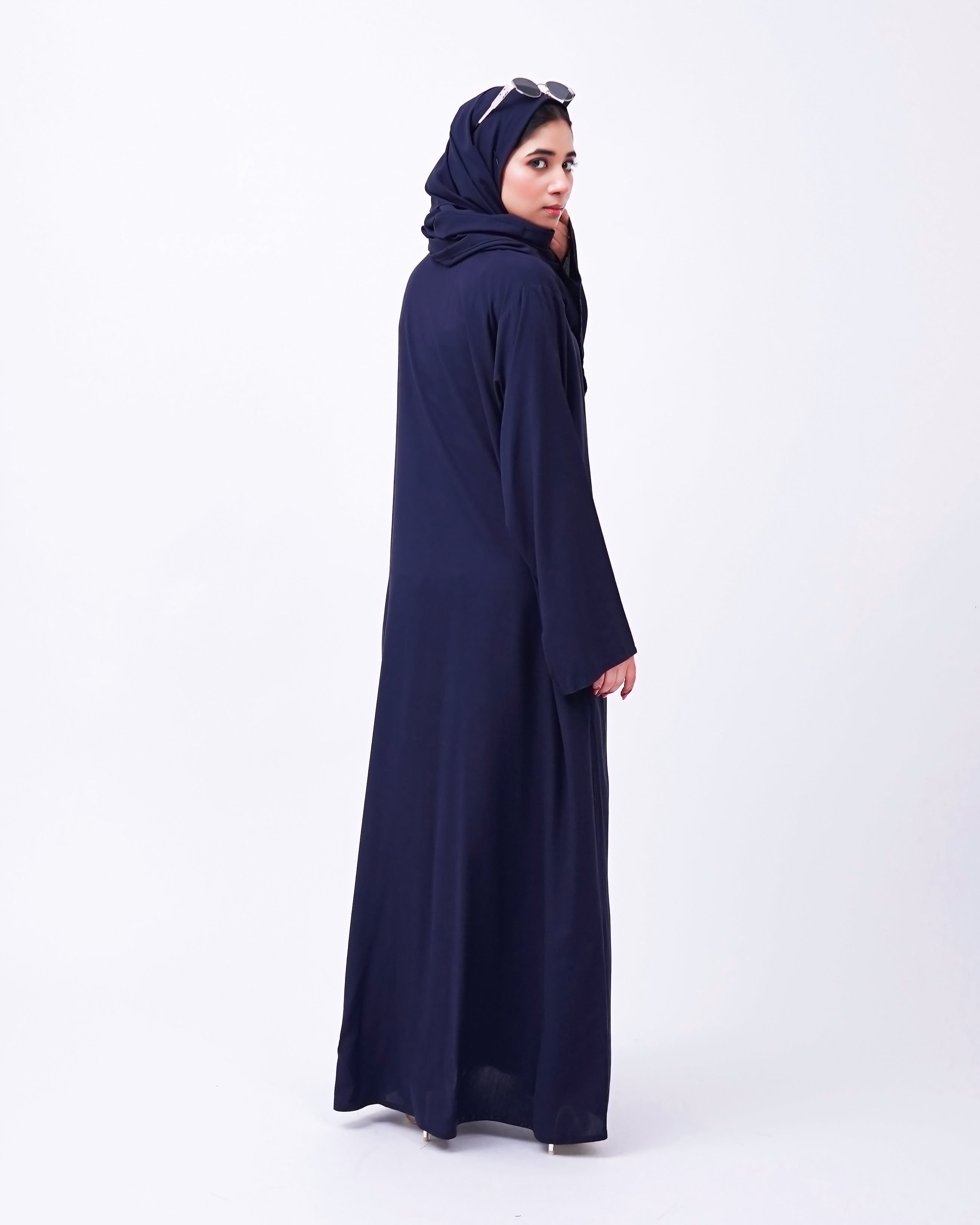 Front open 0121-P Malai Lawn-Navy Blue-
