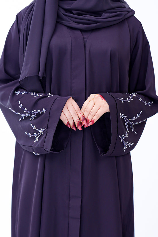 Front Open Hand Work Abaya 0116-J-005 Purple
