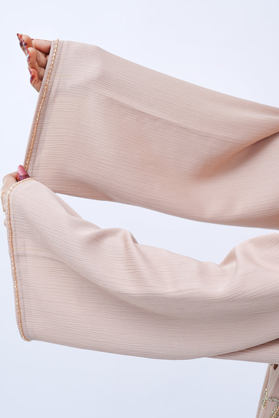 Front Open Hand Work Abaya 0116-J-006 Beige