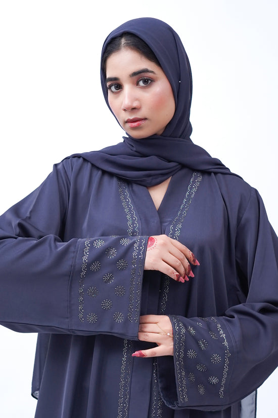 Front open stone abaya 0116-C-457 Grey