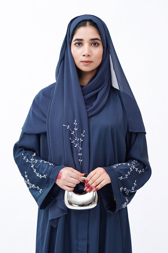Front Open Hand Work Abaya 0116-J-005 Zinc