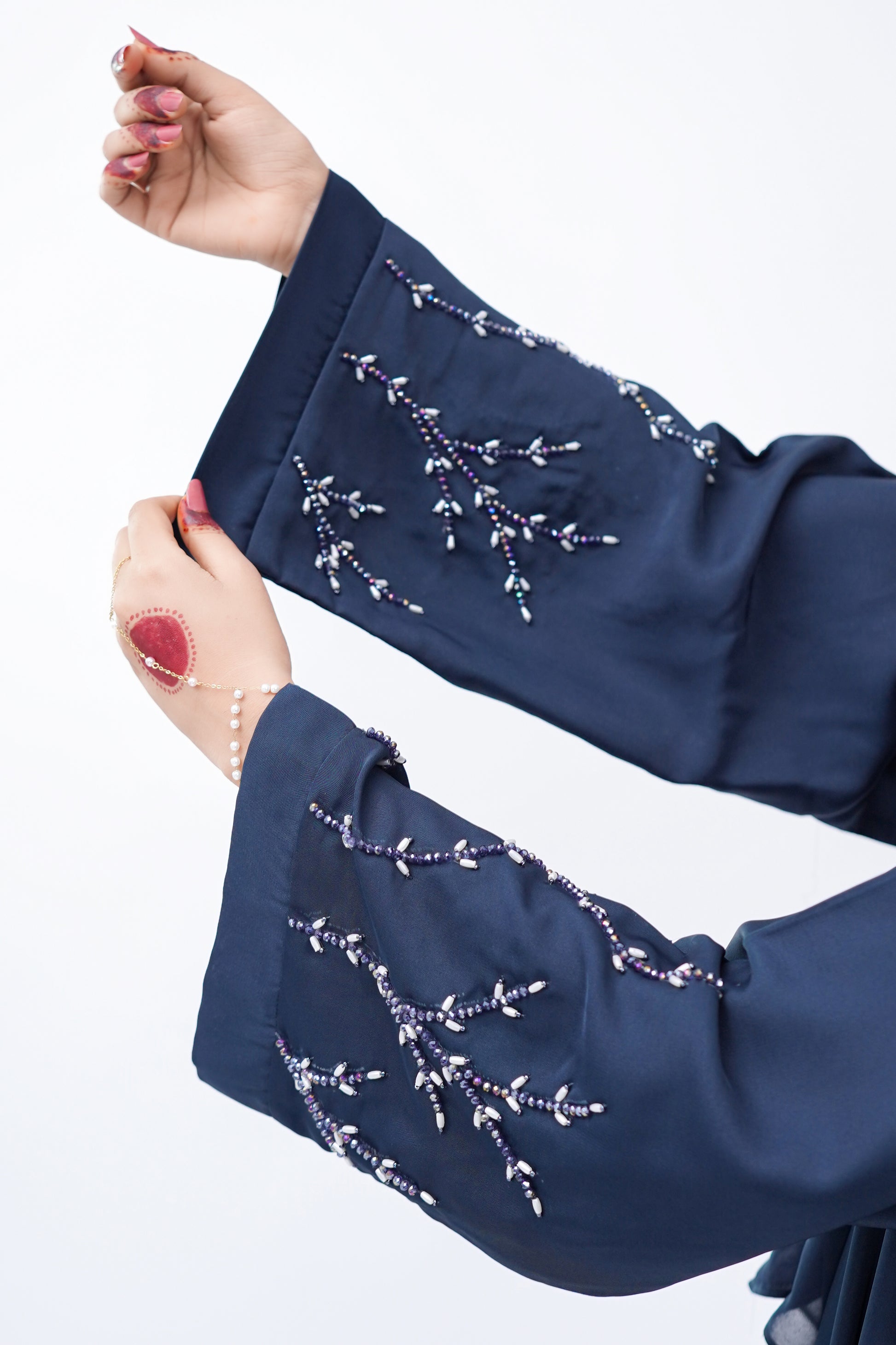 Front Open Hand Work Abaya 0116-J-005 Zinc