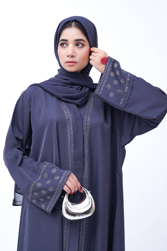 Front open stone abaya 0116-C-457 Grey