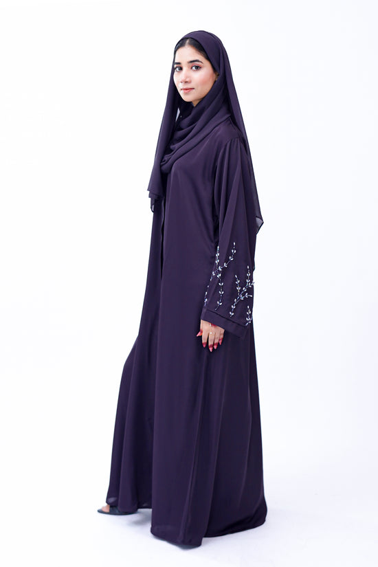 Front Open Hand Work Abaya 0116-J-005 Purple