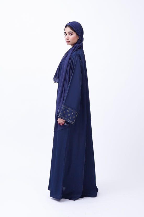 Front open stone abaya 0116-C-457 Blue