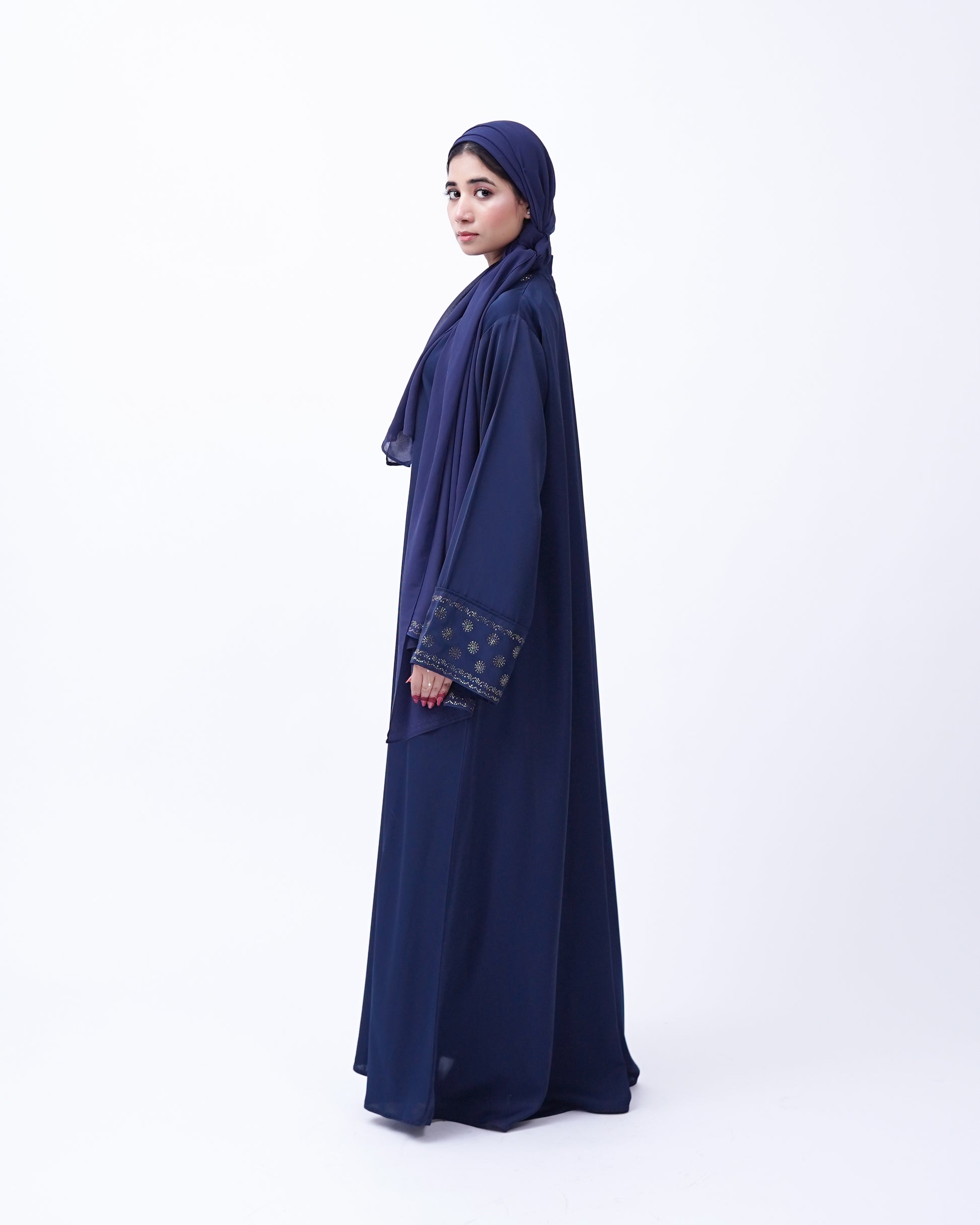 Front open stone abaya 0116-C-457 Blue
