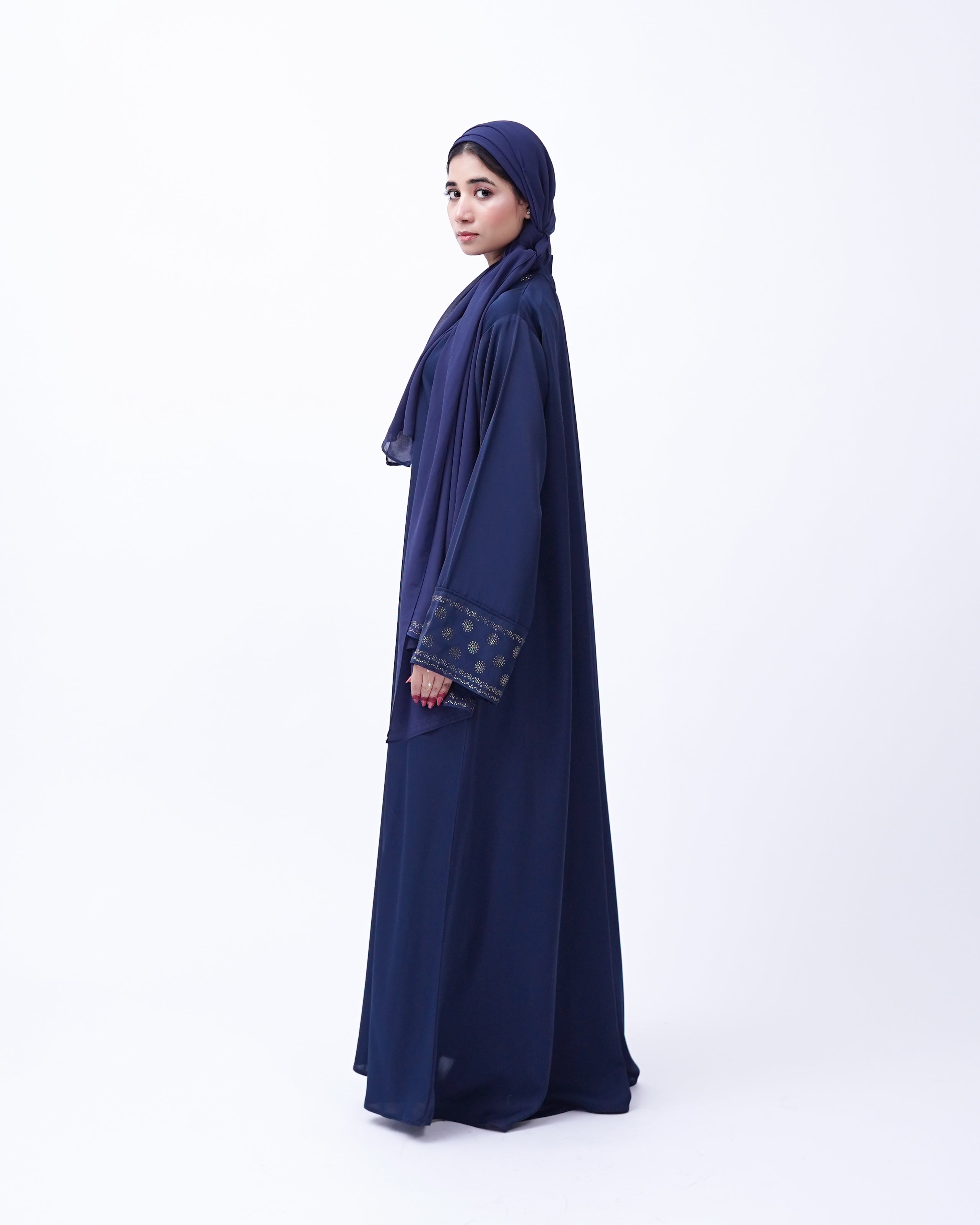 Front open stone abaya 0116-C-457 Blue