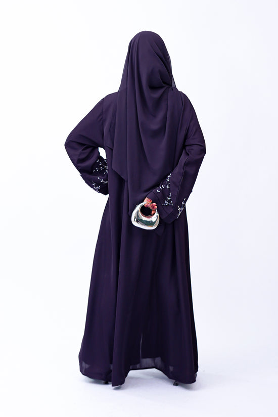 Front Open Hand Work Abaya 0116-J-005 Purple