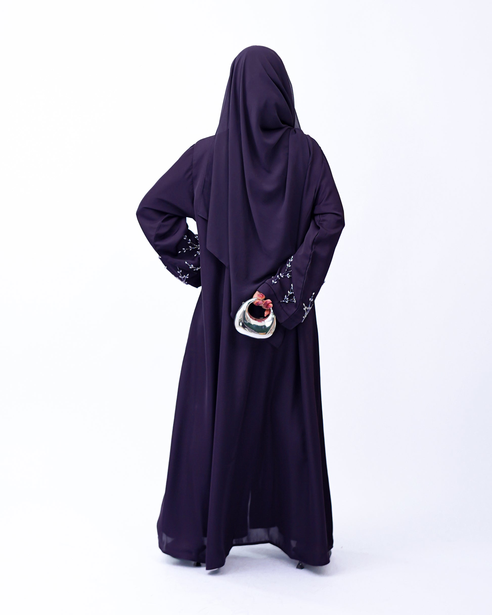 Front Open Hand Work Abaya 0116-J-005 Purple