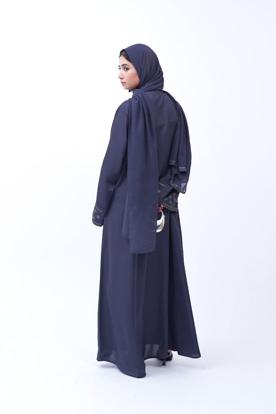 Front open stone abaya 0116-C-457 Grey