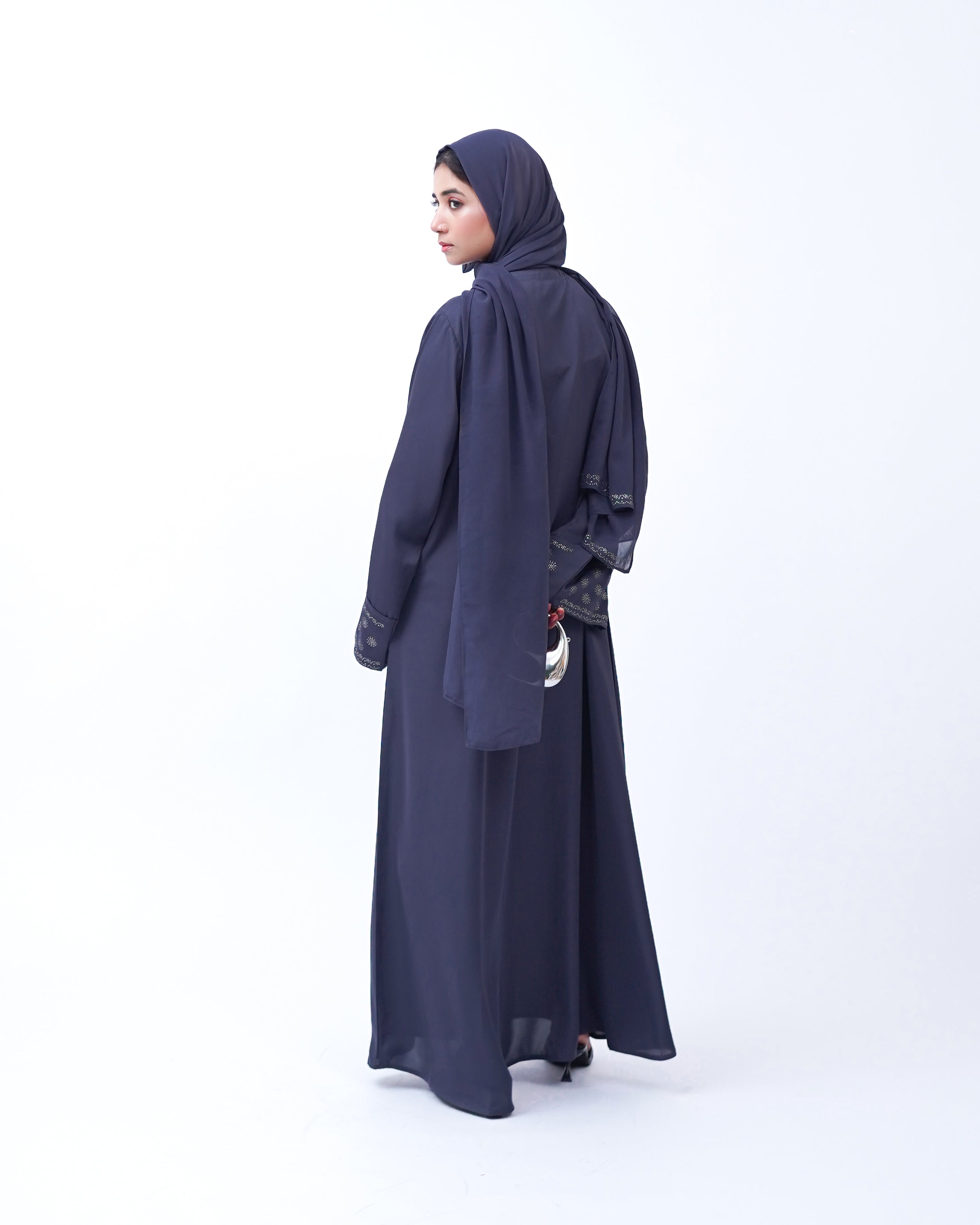 Front open stone abaya 0116-C-457 Grey
