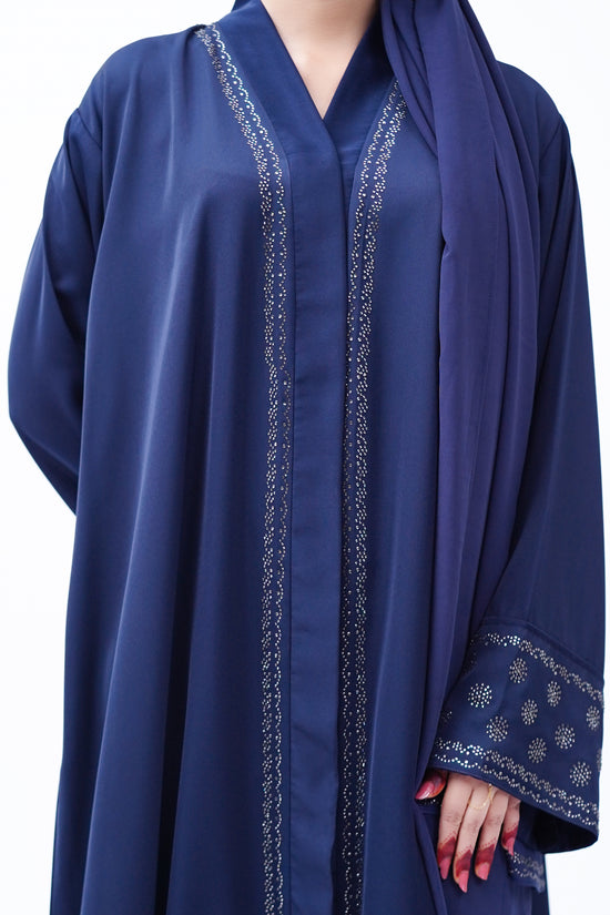 Front open stone abaya 0116-C-457 Blue