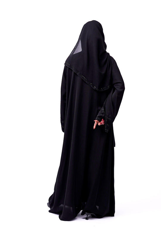Front open stone abaya 0116-C-457 Black
