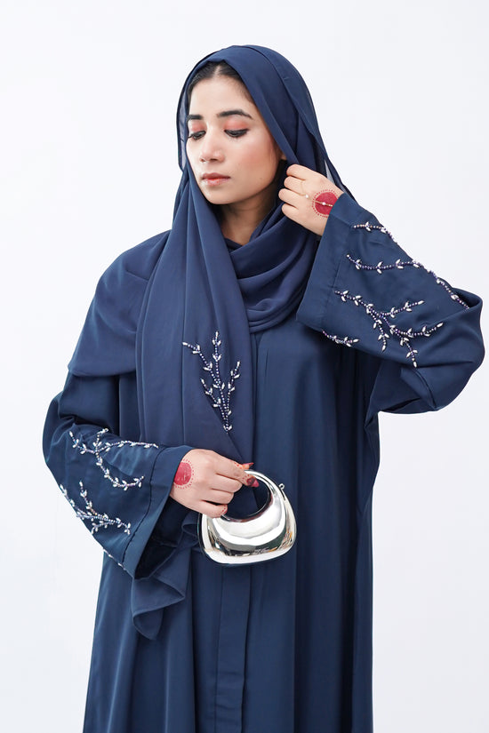 Front Open Hand Work Abaya 0116-J-005 Zinc