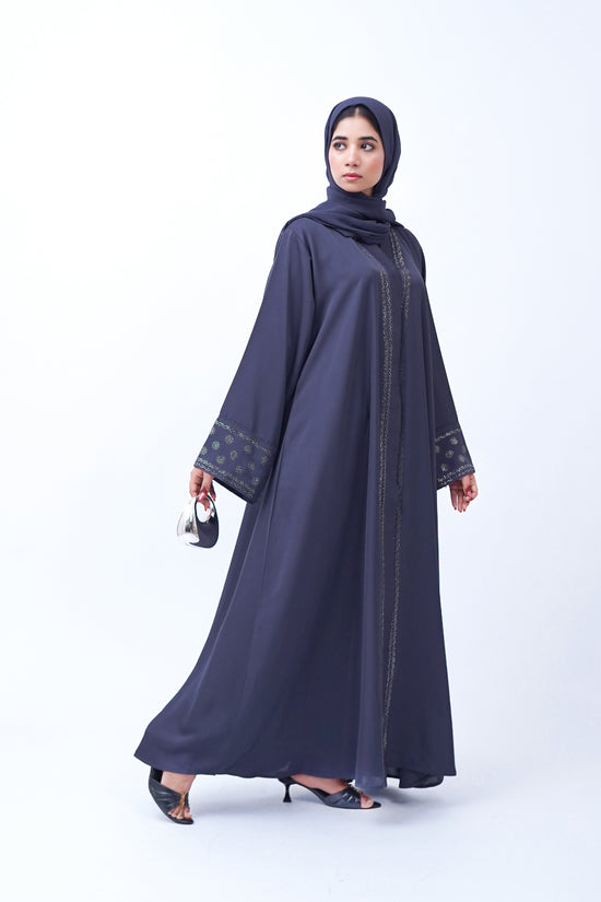 Front open stone abaya 0116-C-457 Grey