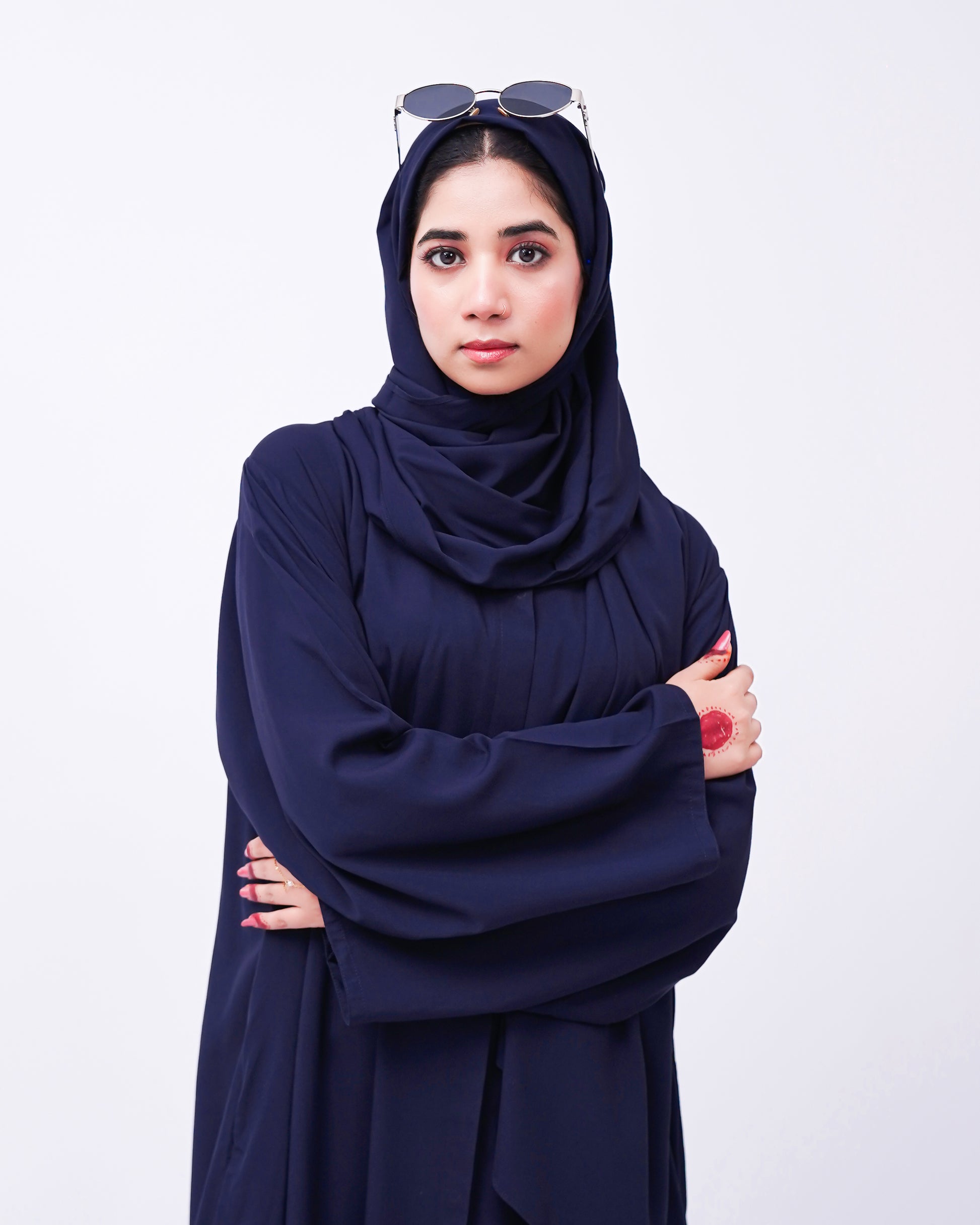 Front open 0121-P Malai Lawn-Navy Blue-