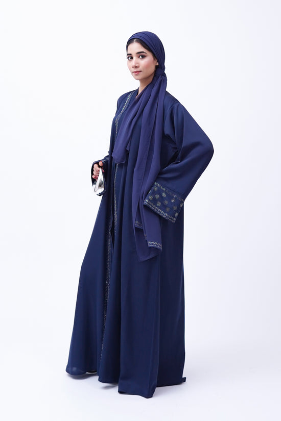 Front open stone abaya 0116-C-457 Blue