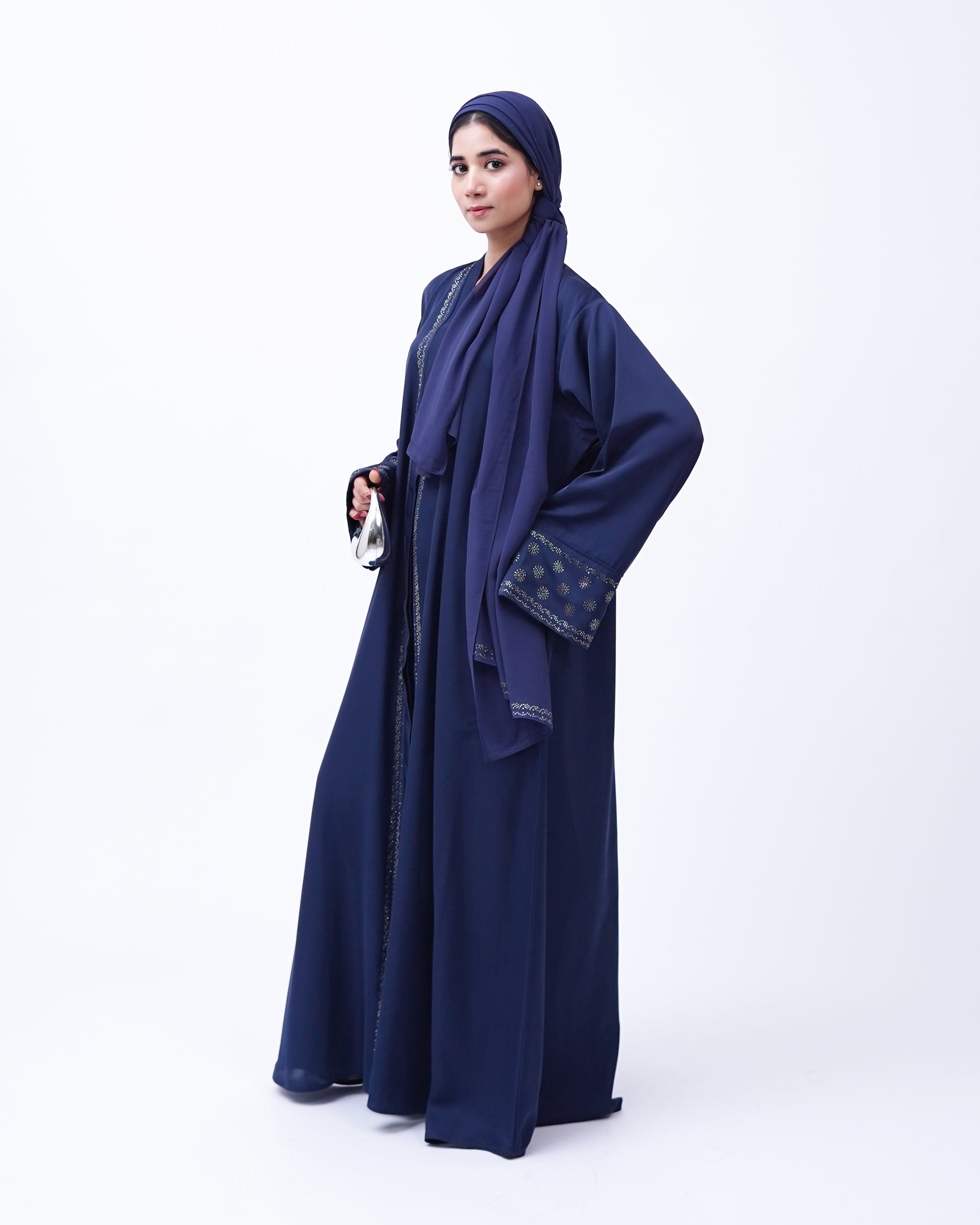 Front open stone abaya 0116-C-457 Blue