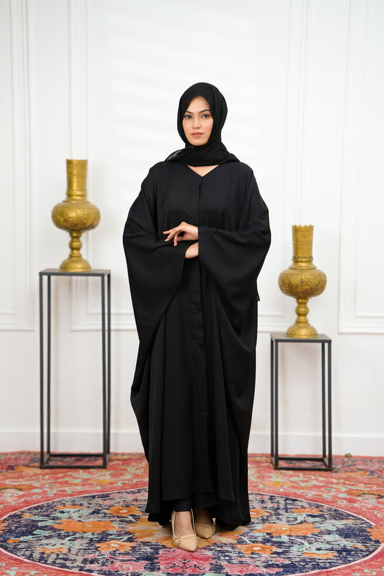Front Open Plain Jilbab -Black-