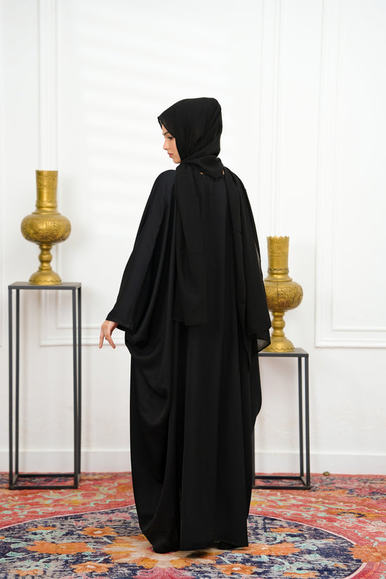 Front Open Plain Jilbab -Black-