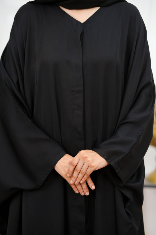 Front Open Plain Jilbab -Black-