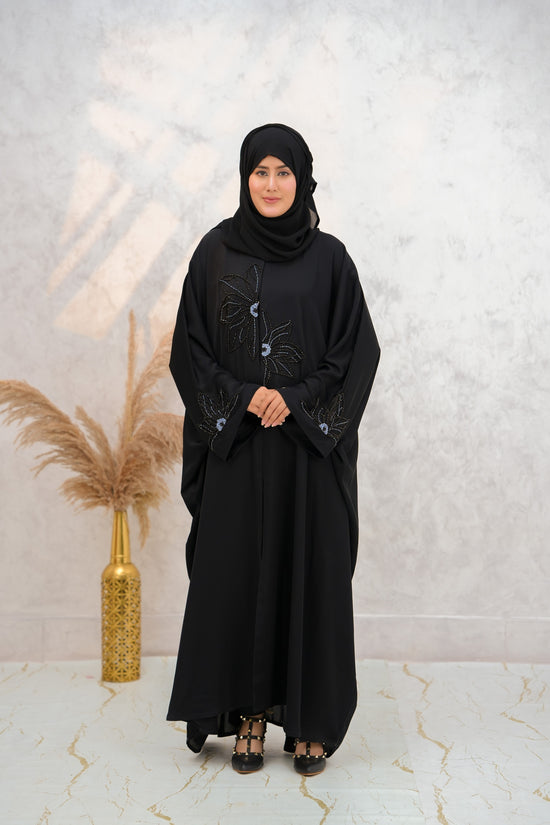 Front Open Hand Work Jilbab-J-002 -Black-