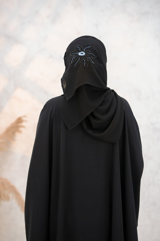 Front Open Hand Work Jilbab-J-002 -Black-