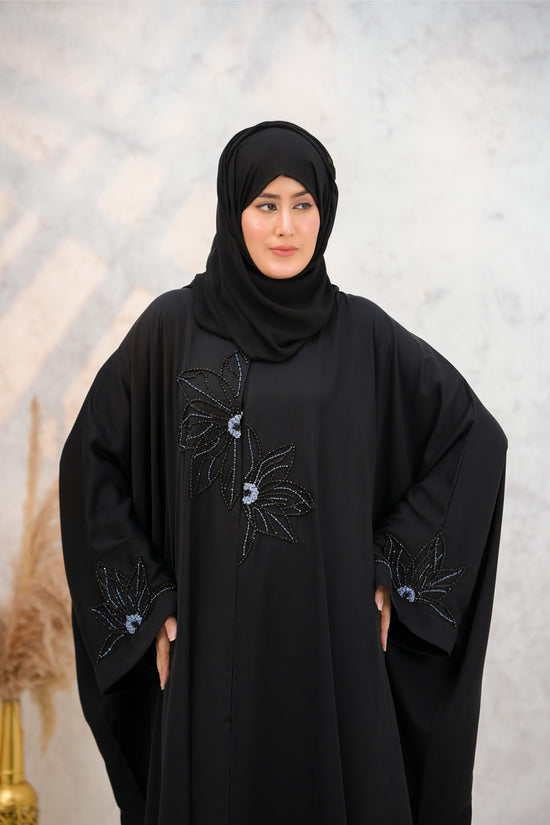 Front Open Hand Work Jilbab-J-002 -Black-