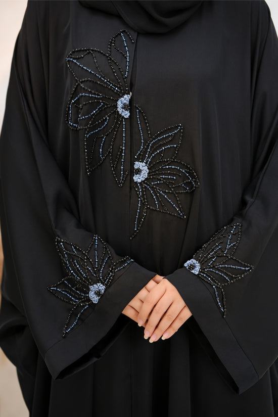 Front Open Hand Work Jilbab-J-002 -Black-