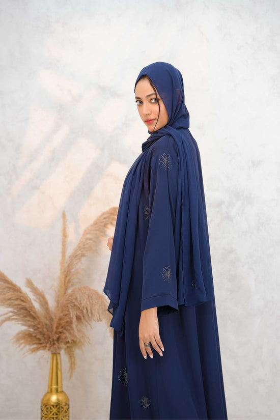 Front open stone abaya 0116-C-1022 Blue