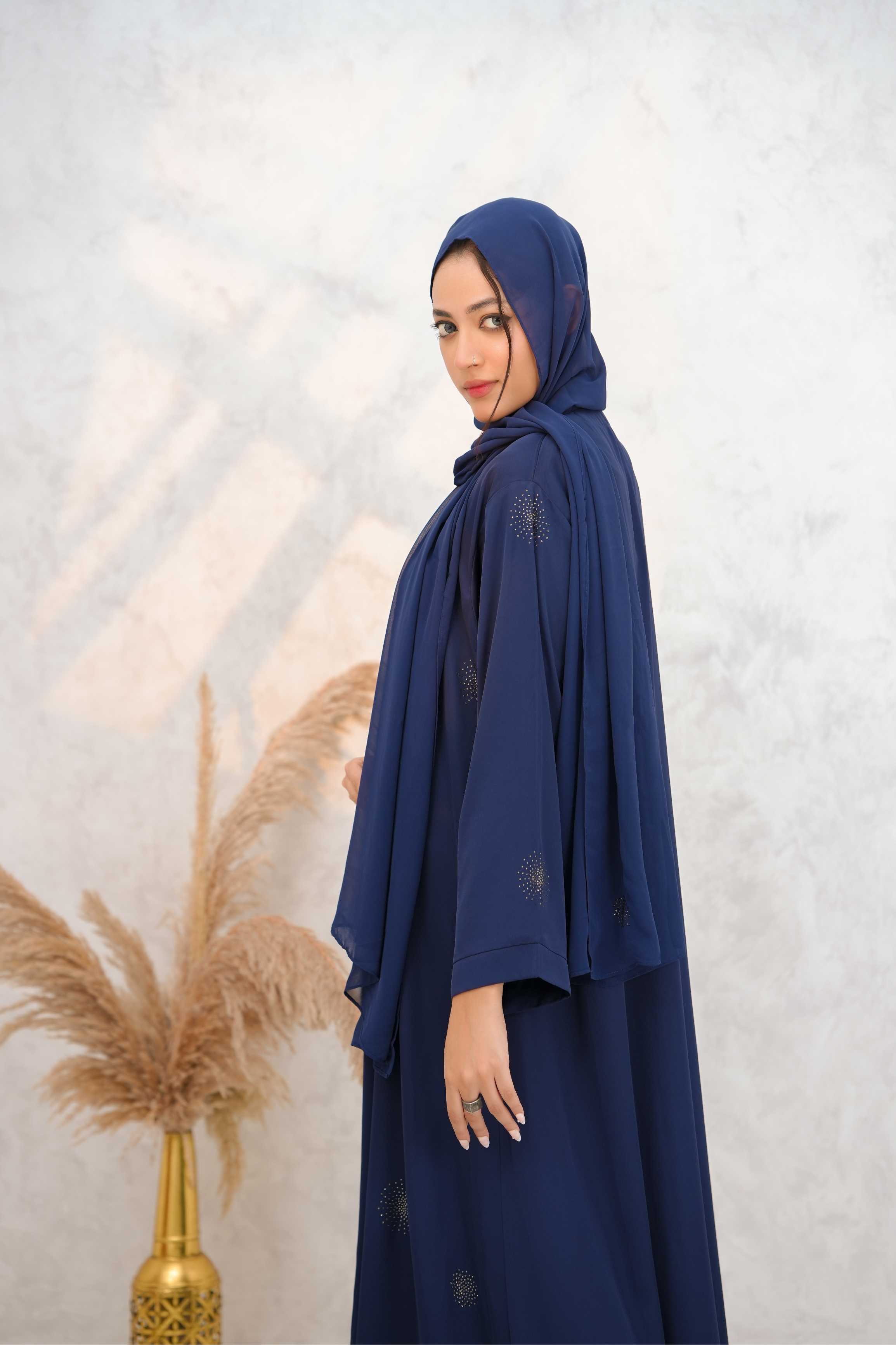 Front open stone abaya 0116-C-1022 Blue