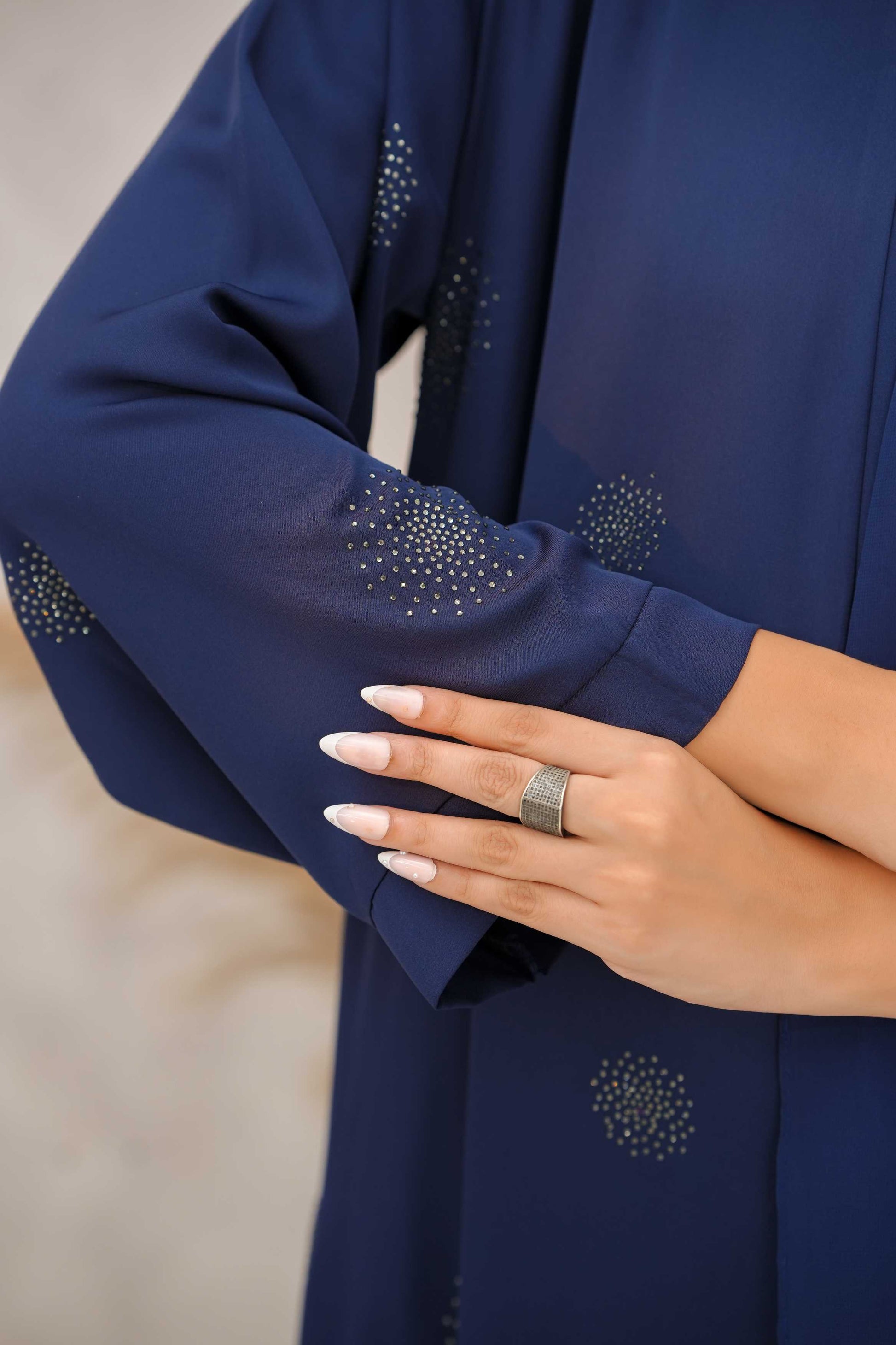 Front open stone abaya 0116-C-1022 Blue